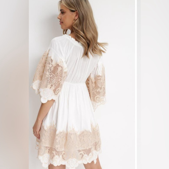 italian Spanish Dress with Lace White and Tan Lace s/m - Picture 2 of 15